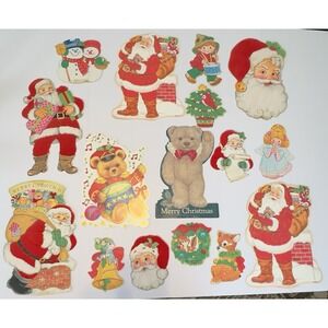 Vtg 16 Christmas Eureka Hallmark, More Flocked Double Sided Cardboard Santa Bear